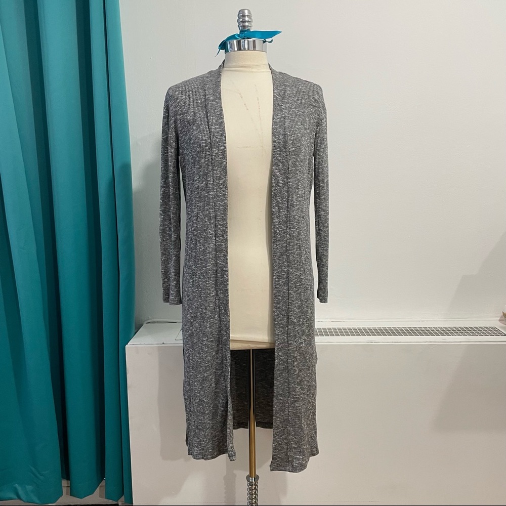 Long Grey White Cardigan Long Sleeve Cardigan Knitted Size Medium